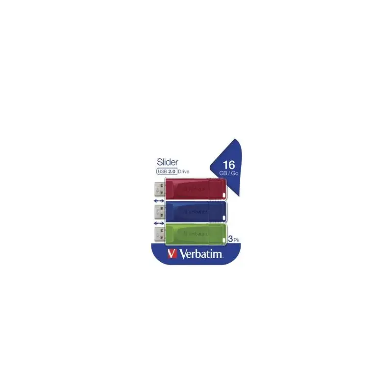 (49326) VERBATIM PENDRIVE SLIDER 16GB RETRÁCTIL USB 2.0 C/SURTIDOS -MULTIPACK 3U-