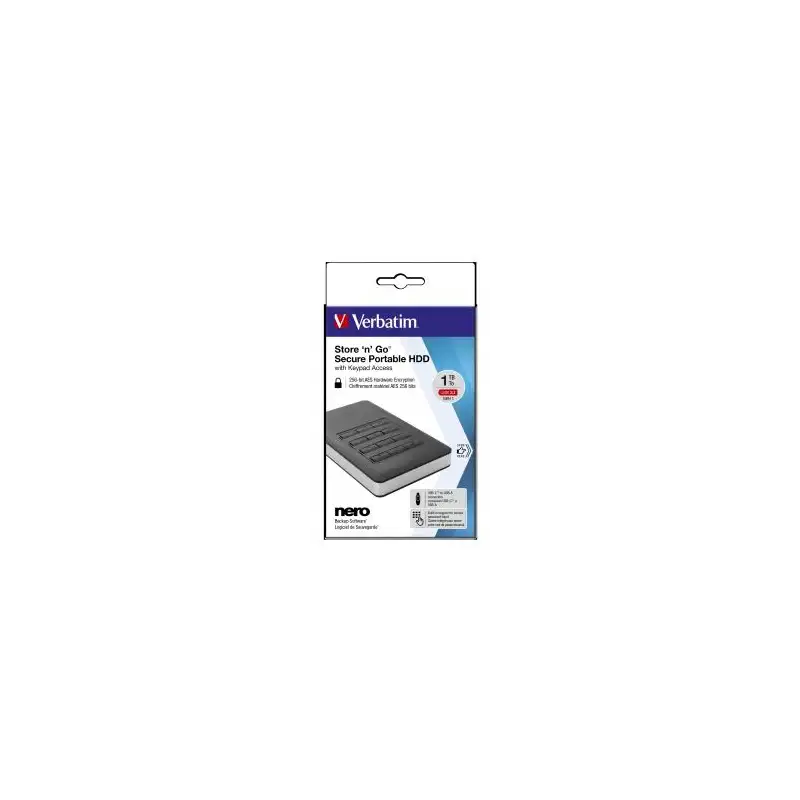 (53401) VERBATIM DISCO DURO EXTERNO STORE 'N' GO 1TB HDD 1TB USB 3.1 CON TECLADO Y CLAVE DE ACCESO