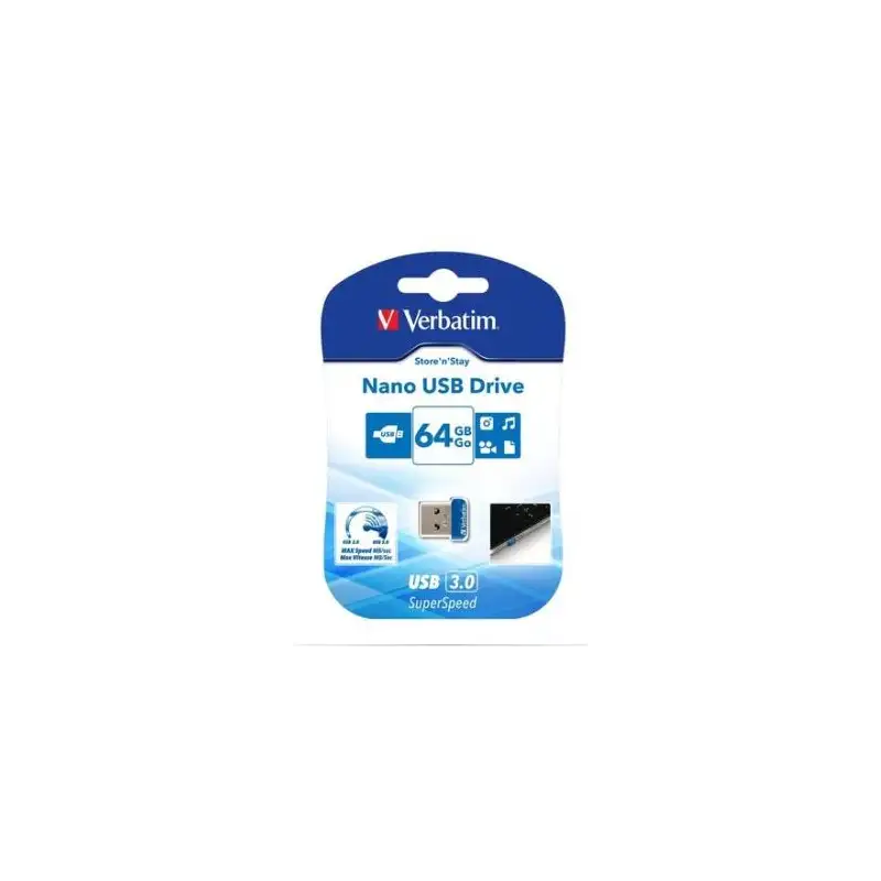(98711) VERBATIM PENDRIVE NANO STORE'N'STAY 64GB SUPER SPEED USB 3.0 AZUL