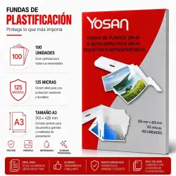 (0101DOFO1/100R) YOSAN FUNDAS DE PLASTIFICAR 2X125 MICRAS A3 BRILLO CAJA 100 UD ROJA