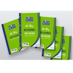 (C515-A4-90) ZORRILLA RECAMBIO PREMIER 100H A4 90GR 4X4MM 4 TALADROS PAPEL BLANCO