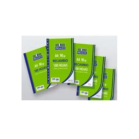 (C516-A4-90) ZORRILLA RECAMBIO PREMIER 100H A4 90GR HORIZONTAL 4 TALADROS PAPEL BLANCO EXTRA