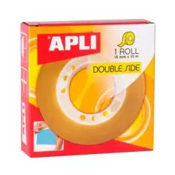 (11505) APLI CINTA ADHESIVA TRANSPARENTE DOBLE CARA ROLLO 15MM X 10M PACK 20U
