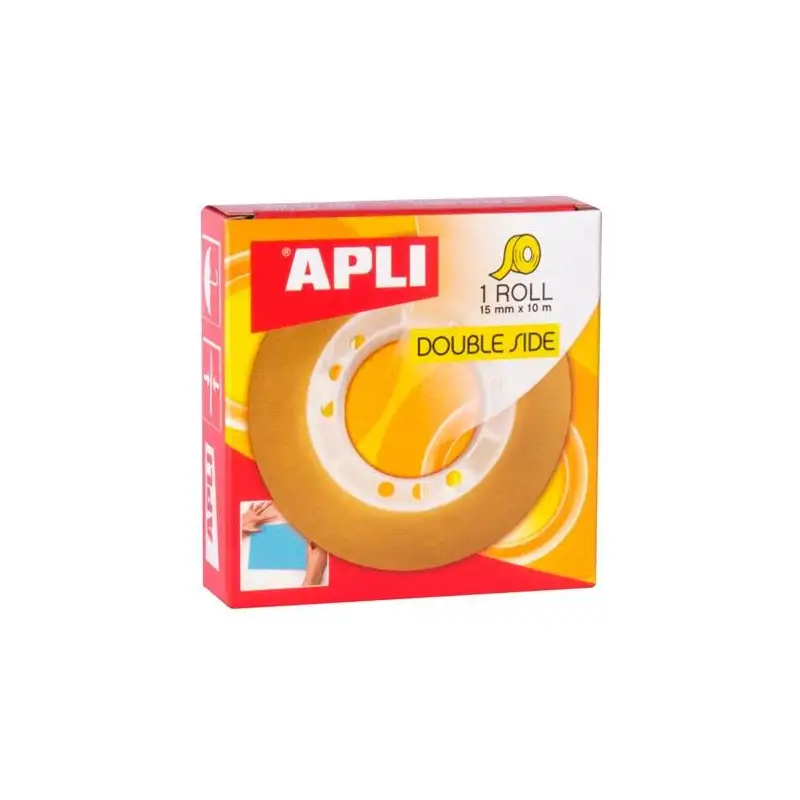(11505) APLI CINTA ADHESIVA TRANSPARENTE DOBLE CARA ROLLO 15MM X 10M PACK 20U