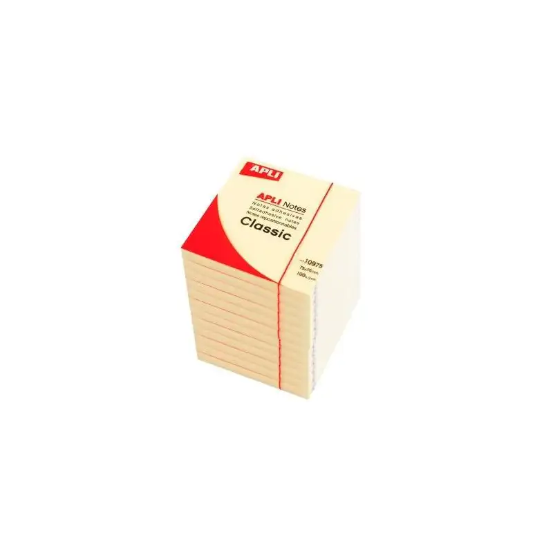 (10975) APLI BLOC NOTAS ADHESIVAS CLASSIC REPOSICIONABLES 100H 75X75 AMARILLO PACK 12 UD