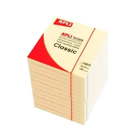 (10975) APLI BLOC NOTAS ADHESIVAS CLASSIC REPOSICIONABLES 100H 75X75 AMARILLO PACK 12 UD