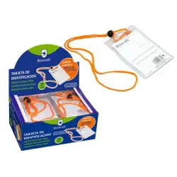 (318671) BISMARK TARJETA DE IDENTIFICACIÓN VERTICAL 70X105 MM C/CORDÓN NARANJA -25U-
