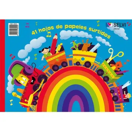 (3500) SELVI CUADERNO PARA MANUALIDADES CON 41 HOJAS 24X32CM DE PAPELES SURTIDOS