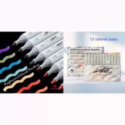 (AB-1212) ALEX BOG ROTULADORES PROFESSIONAL BRUSH MARKET BASIC COLORS DOBLE PUNTA BISELADA/PINCEL C/SURTIDOS ESTUCHE 12 UD
