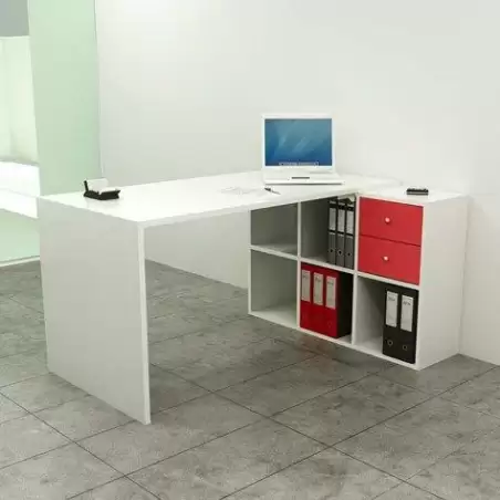 (2767+6MaxC) ARTEXPORT MESA ESCRITORIO HOME OFFICE CON LATERAL ESTANTERÍA DE 6 CUBOS TABLERO DE 22MM BLANCO - DESMONTADO-