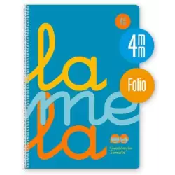 (7FTP004B) LAMELA CUADERNO ESPIRAL 80H FOLIO 90GR CUADROVÍA 4MM C/MARGEN CUBIERTA PP AZUL FLUORESCENTE
