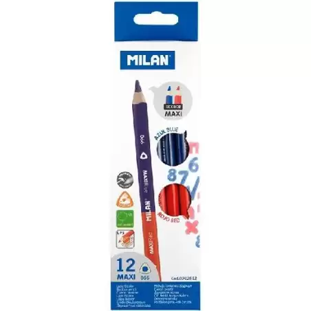 (0702612) MILAN LÁPICES BICOLOR MAXI TRIANGULARES AZUL/ROJO CAJA 12 UD