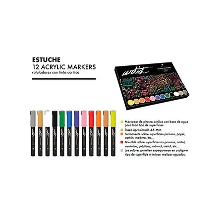(AB-0612) ALEX BOG ROTULADORES ACRÍLICOS GAMA ARTIST C/SURTIDOS ESTUCHE 12 UD