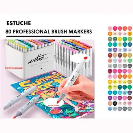 (AB-1280) ALEX BOG ROTULADORES CANVAS LUXE PROFESSIONAL BRUSH MARKET DOBLE PUNTA BISELADA/PINCEL C/SURTIDOS ESTUCHE 80 UD