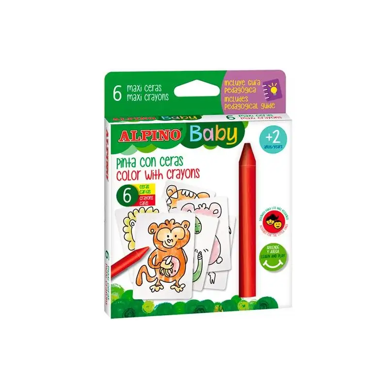(DA002006) ALPINO CERAS BABY "LA JUNGLA" PARA BEBÉS CON CARTAS PARA COLOREAR ESTUCHE DE 6 C/SURTIDOS