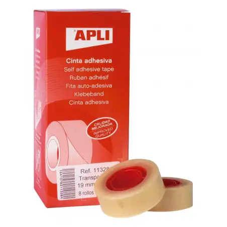 (11328) APLI CINTA ADHESIVA TRANSPARENTE ROLLO 19MM X 33M CAJA 8 UD