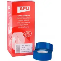 (12273) APLI CINTA ADHESIVA SILENCIOSA ROLLO 19MM X 33M PP CAJA 8 UD AZUL