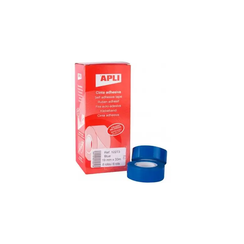 (12273) APLI CINTA ADHESIVA SILENCIOSA ROLLO 19MM X 33M PP CAJA 8 UD AZUL