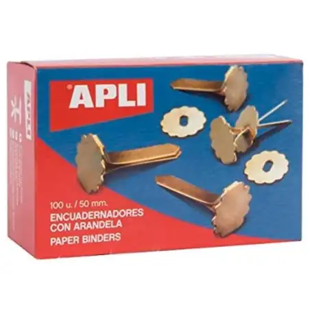 (12288) APLI ENCUADERNADORES METÁLICOS CON ARANDELA DORADOS 50MM - 100UD-