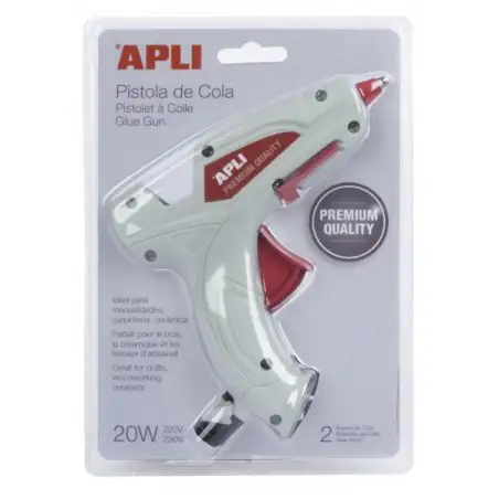 (16668) APLI PISTOLA DE SILICONA CALIENTE BLANCA 20W + 2 BARRAS