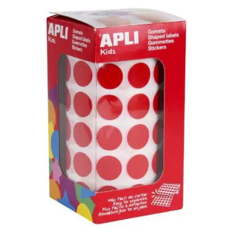 (04857) APLI GOMETS REDONDOS 15MM ROLLO ROJO -ROLLO 2832 UNIDADES-