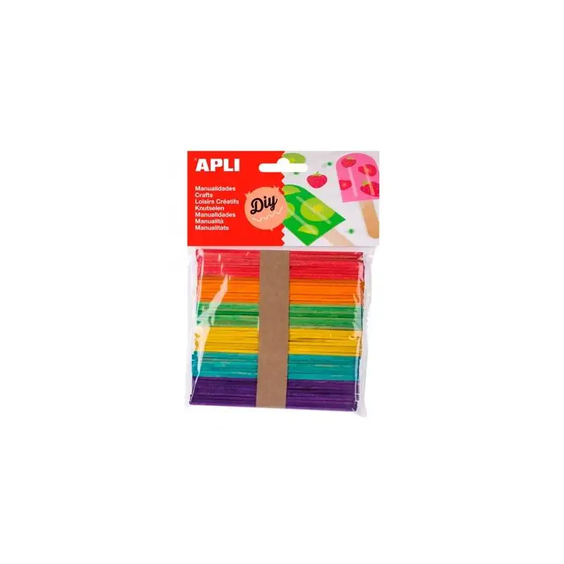 (13064) APLI PALOS DE POLO DE MADERA 114X10MM COLORES SURTIDOS -BOLSA 50U-