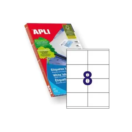 (01292) APLI ETIQUETAS ADHESIVAS 105X70MM INKJET/LÁSER C/RECTOS 8 X 100H BLANCO