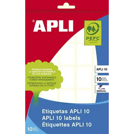 (01640) APLI ETIQUETAS ADHESIVAS 19X27MM ESCRITURA MANUAL C/ROMOS 25 X 10H BLANCO
