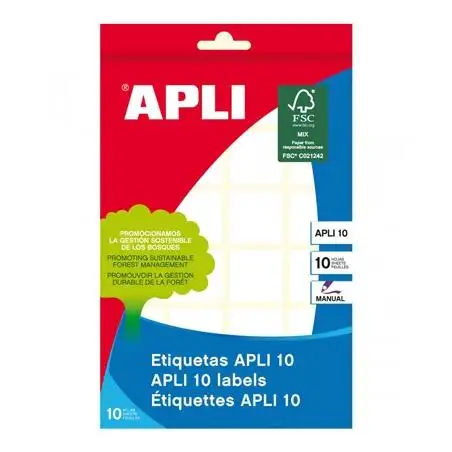 (01645) APLI ETIQUETAS ADHESIVAS 24X24MM ESCRITURA MANUAL C/ROMOS 24 X 10H BLANCO