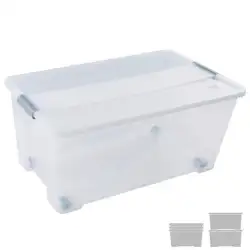 (CP1482061 CS TP) ARCHIVO 2000 CAJA DE ALMACENAJE 61L APILABLE Y ENCAJABLE C/TAPA Y RUEDAS 400X680X310MM PP CRISTAL TRANSPARENTE