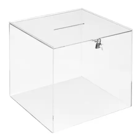 (652003 CS TP) ARCHIVO 2000 URNA CUADRADA CON LLAVE Y RANURA SUPERIOR 300X300X300MM METACRILATO 4MM TRANSPARENTE