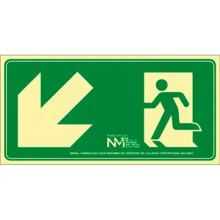 (6170-19H VE) ARCHIVO 2000 SEÑAL "EVACUAR ESCALERA ABAJO IZQUIERDA" 320X160MM PP 700 MICRAS VERDE