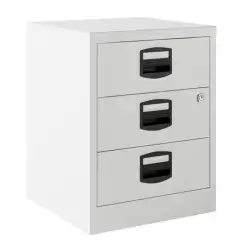 (PFAM3S-BA5) BISLEY CAJONERA METÁLICA 3 CAJONES 40X51X40 CM (ANCHO X ALTO X FONDO) CON RUEDAS BLANCO (MONTADO)