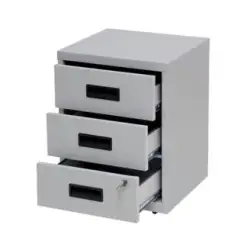 (PFAM3S-V7) BISLEY CAJONERA METÁLICA 3 CAJONES 40X51X40 CM (ANCHO X ALTO X FONDO) CON RUEDAS GRIS (MONTADO)