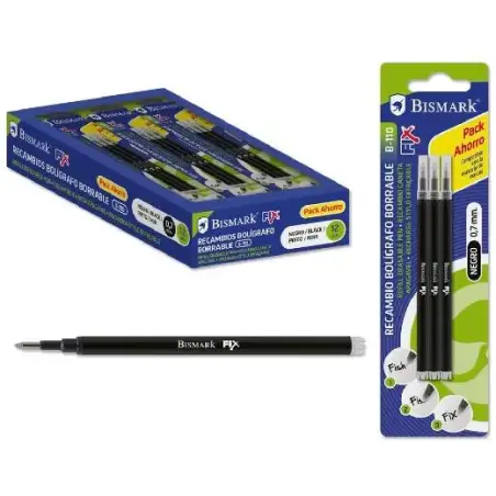 (327533) BISMARK RECAMBIO BOLÍGRAFO DE TINTA BORRABLE BLÍSTER DE 3 NEGRO