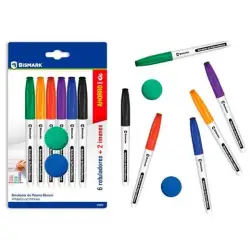 (333910) BISMARK ROTULADORES PIZARRA BLANCA COLORES SURTIDOS BLISTER 6 UD + 2 IMANES