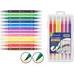 (328343) BISMARK ROTULADORES LETTERING DOBLE PUNTA MEDIA/PINCEL C/SURTIDOS ESTUCHE 12 UD