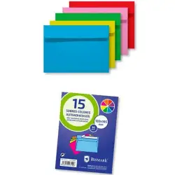 (323140) BISMARK SOBRE DE PAPEL AUTOADHESIVO 90GR 120X165MM COLORES 15 SOBRES SURTIDOS