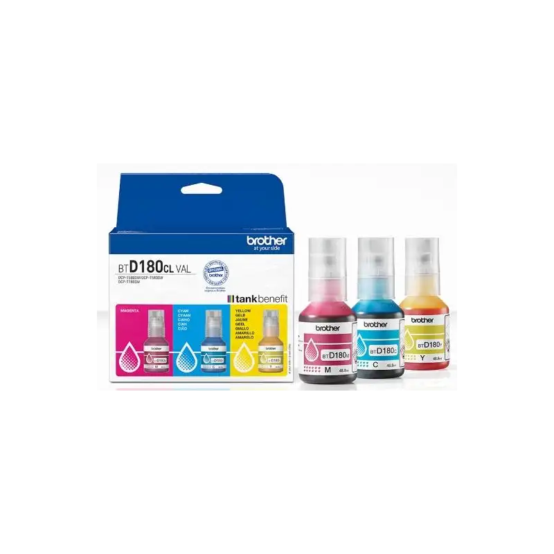 (BTD180CLVAL) BROTHER PACK 3 BOTELLAS DE TINTA C/M/Y DCP-T580DW/T780DW