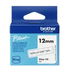 (BTAG135) BROTHER CINTA DOMÉSTICA BTAG BLANCO SOBRE TRANSPARENTE - PTN10