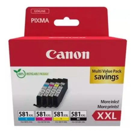 (1998C007) CANON TINTA ECOPACK BK +C/M/Y - PIXMA TS 6251/6350/6351/705/8252/8350/8351/8352/9550/9551- CLI 581XXL