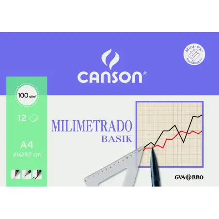 (C200406323) CANSON MINIPACK DIBUJO BASIK 12 HOJAS MILIMETRADO 100 GR. 21X29