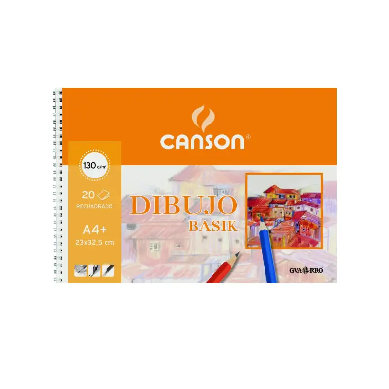 (C200408061) CANSON BLOC DIBUJO BASIK ESPIRAL 20H A4+ 130GR MICROPERFORADO C/RECUADRO BLANCO NATURAL -10U-