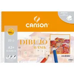 (C400078215) CANSON BLOC DIBUJO BASIK ESPIRAL 20H A3+ 150GR MICROPERFORADO C/RECUADRO BLANCO NATURAL
