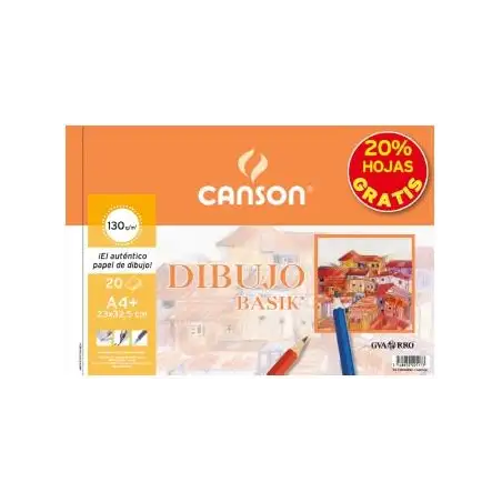 (C400110484) CANSON BLOC DIBUJO BASIK ESPIRAL 20H+20% GRATIS A4+ 130GR MICROPERFORADO BLANCO NATURAL -10U-
