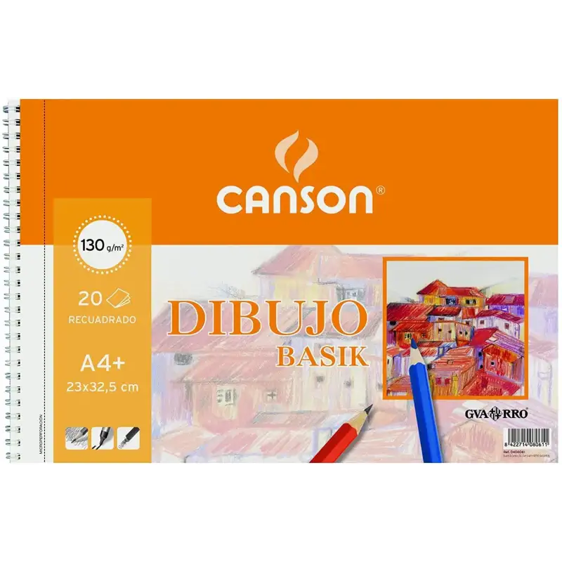 (C400110485) CANSON BLOC DIBUJO BASIK ESPIRAL 20H+20% GRATIS A4+ 130GR MICROPERFORADO C/RECUADRO BLANCO NATURAL -10U-