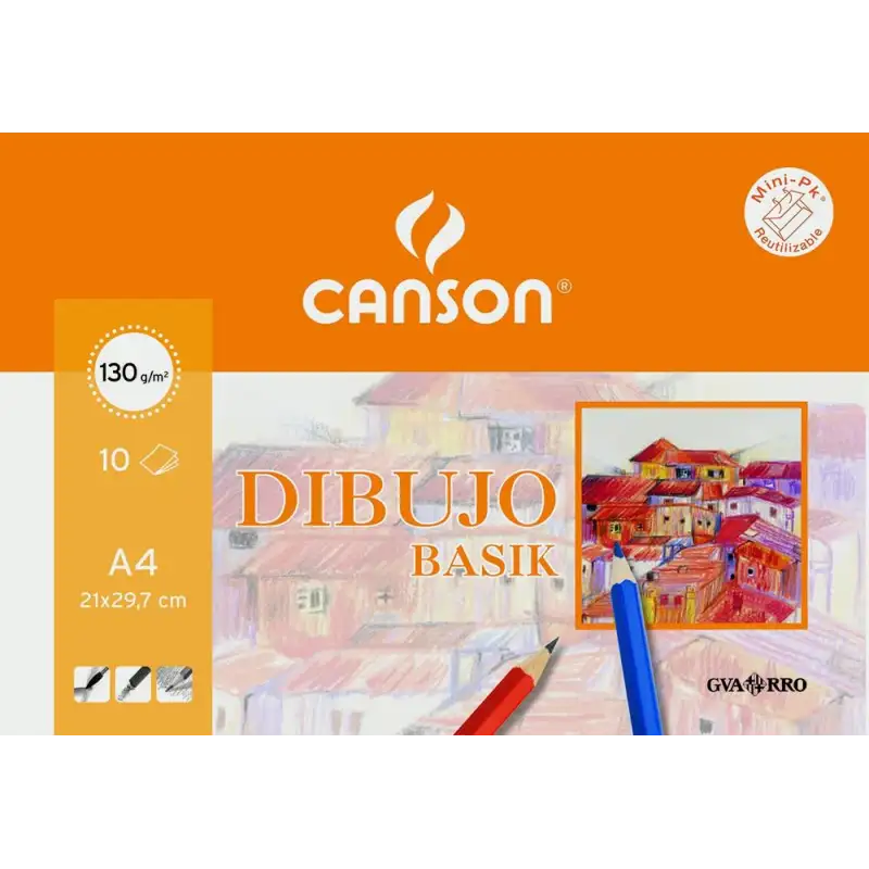 (C400110486) CANSON MINIPACK DIBUJO BASIK 10 HOJAS LISO 130 GR. 21X29