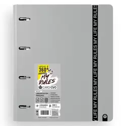 (12477475) CARCHIVO CARPEBLOCK 360 MY RULES CON RECAMBIO 100H A4 5X5 90GR 4 SEPARADORES PP FOAM GRIS