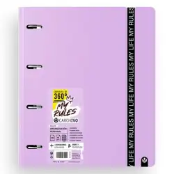 (12477477) CARCHIVO CARPEBLOCK 360 MY RULES CON RECAMBIO 100H A4 5X5 90GR 4 SEPARADORES PP FOAM MALVA