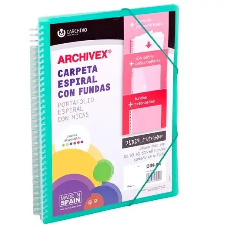 (53033054) CARCHIVO CARPETA CON FUNDAS 30 ARCHIVEX STAR ESPIRAL A4 C/GOMAS SOBRE C/SOLAPA PERSONALIZABLE VERDE